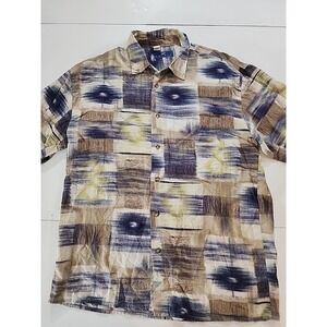 Vintage 90s NEW MAN Shirt Made in France Abstract Geometric Rayon Linen L
